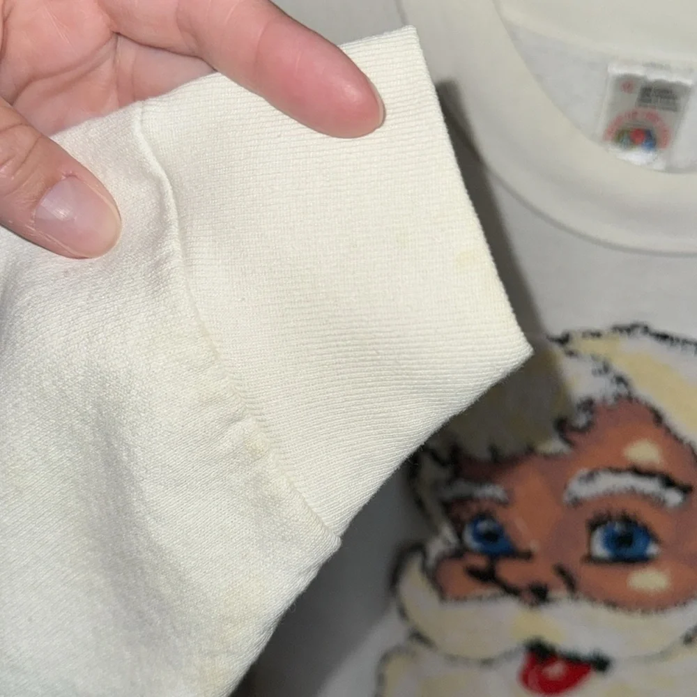 Vintage rare USA made white sweatshirt raised Santa 3D tufted rug graphic XL
